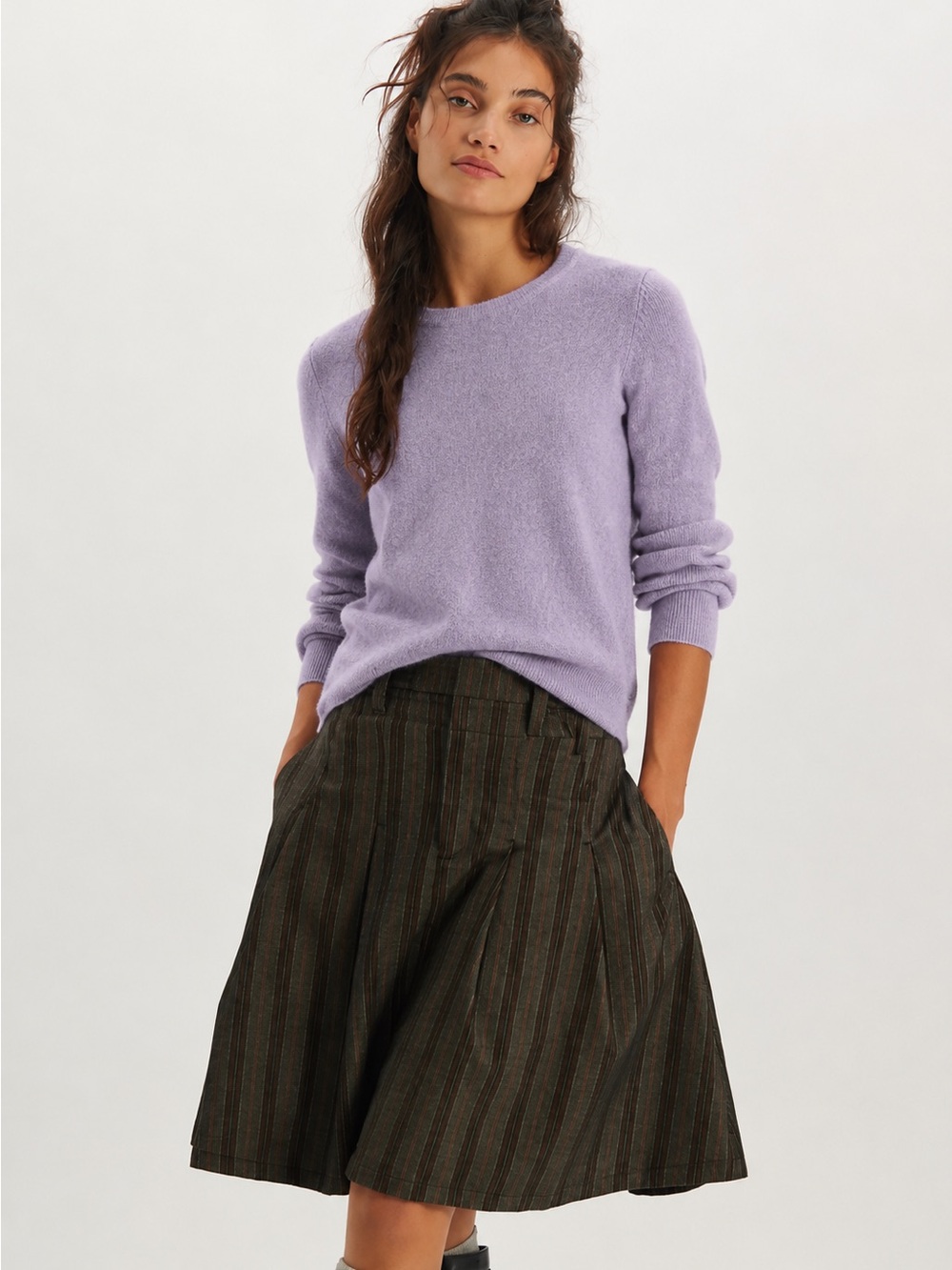 Tahari Cozy Lilac Button-Back Crewneck Sweater 100% extra fine merino wool